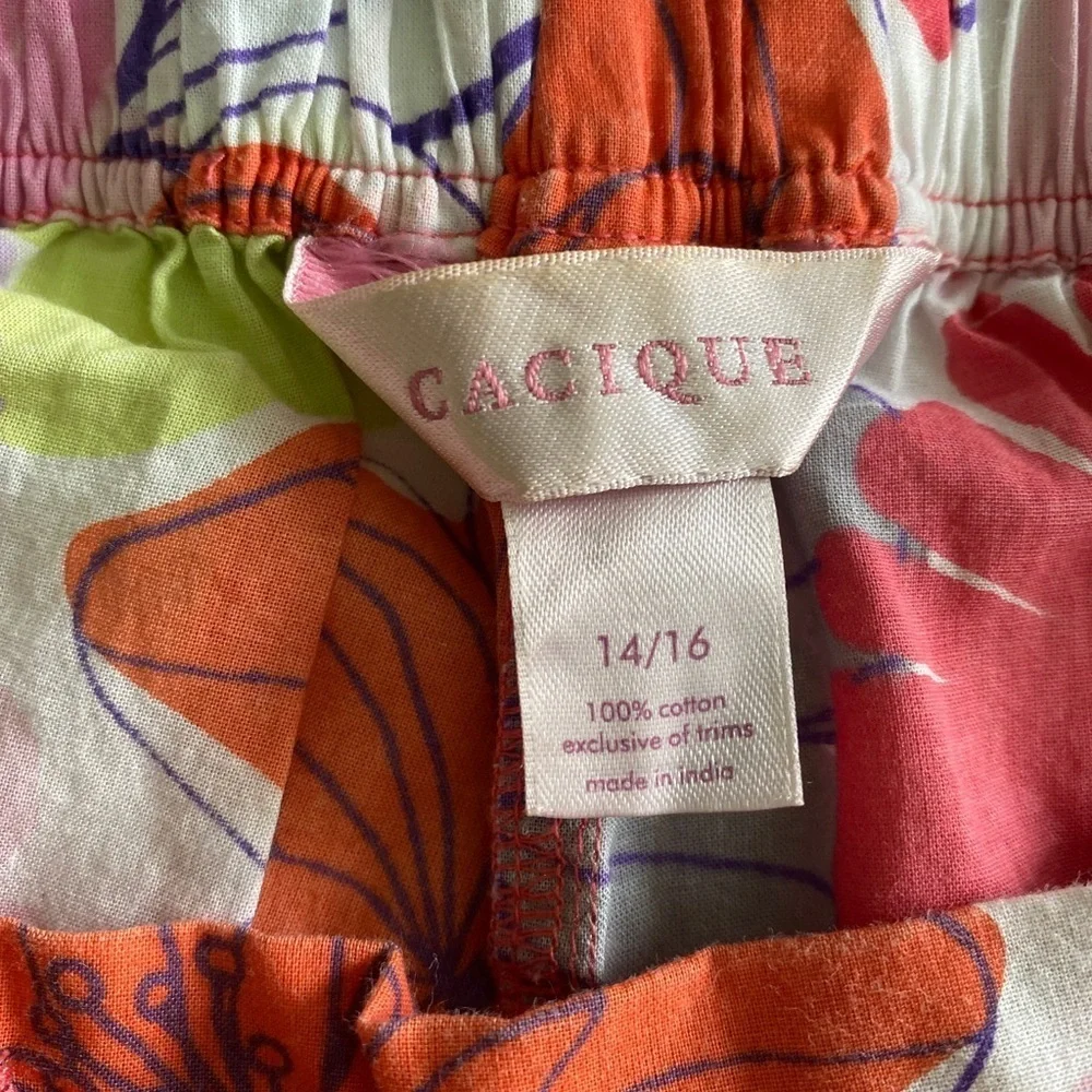Cacique Cotton Pajama Pants - 14/16 white , orange pink , all cotton